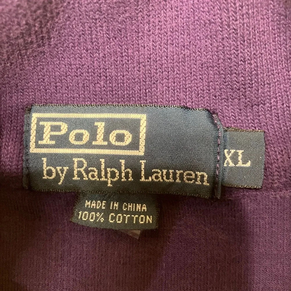 Polo‎ Ralph Lauren Mens XL Purple Cotton Quarter Zip Pullover Sweater Green Logo